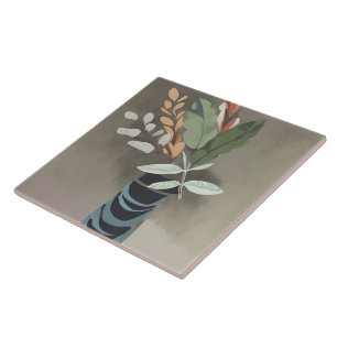 Vase of leaves minimalist art tile