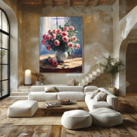 Vase of Pink Roses by Window – Impressionist Art