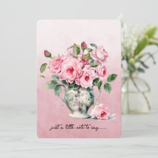Vase of Pink Roses Note Card