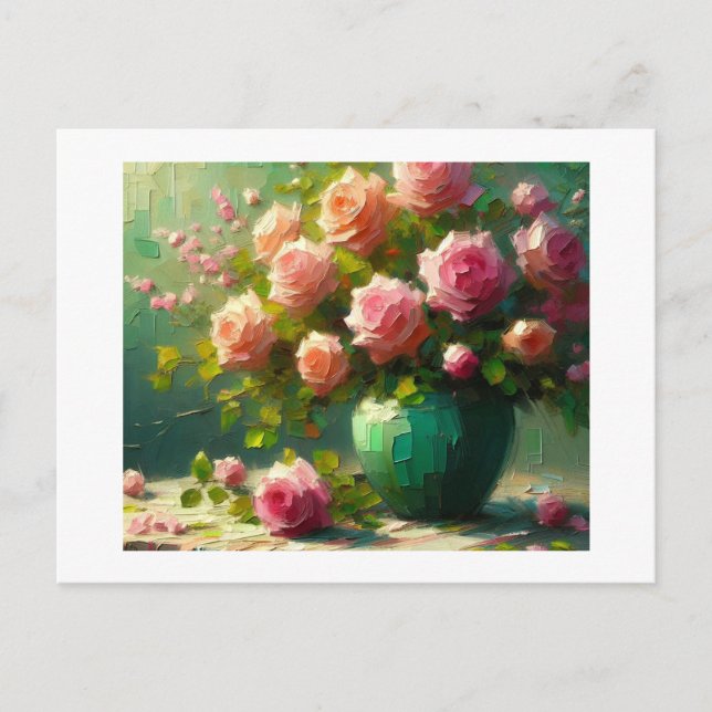 Vase of Pink Roses,  Postcard (Front)