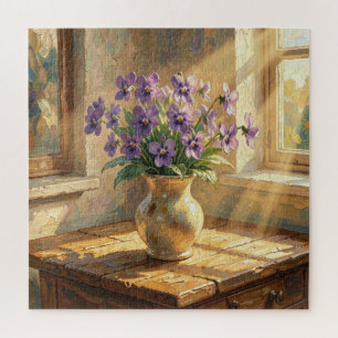 Vase of Purple Violets Impasto Jigsaw Puzzle