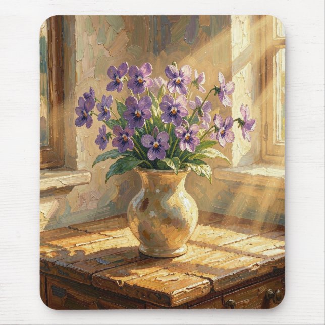 Vase of Purple Violets Impasto   Mouse Pad (Front)