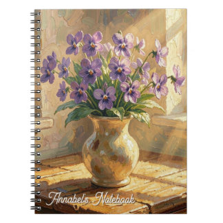 Vase of Purple Violets Impasto Personalised Notebook
