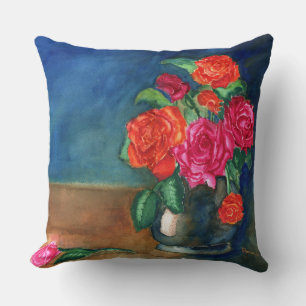 Vase of Red Roses Throw Pillow