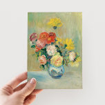 Vase of Roses and Dahlias | Renoir Postcard<br><div class="desc">Vase of Roses and Dahlias | Vase de Roses et Dahlias | Original artwork by French Impressionist artist Pierre-Auguste Renoir (1841-1919). The fine art painting depicts a still life of red,  pink and yellow flowers in a vase.

Use the design tools to add custom text or personalise the image.</div>