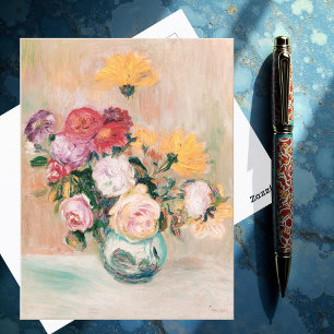 Vase Of Roses And Dahlias, Renoir Postcard