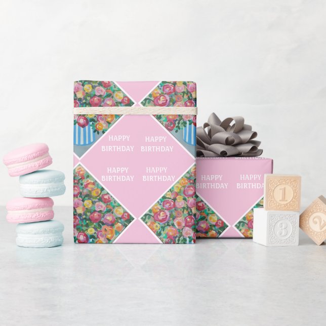 Vase of roses Happy Birthday  Wrapping Paper (Baby Shower)