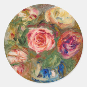 Vase of Roses Renoir Classic Round Sticker