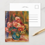 Vase of Roses | Renoir Postcard<br><div class="desc">Vase of Roses (c. 1890-1900) | Original artwork by French Impressionist artist Pierre-Auguste Renoir (1841-1919). The fine art painting depicts an abstract impressionist still life of flowers against a colourful moody background. 

Use the design tools to add custom text or personalise the image.</div>