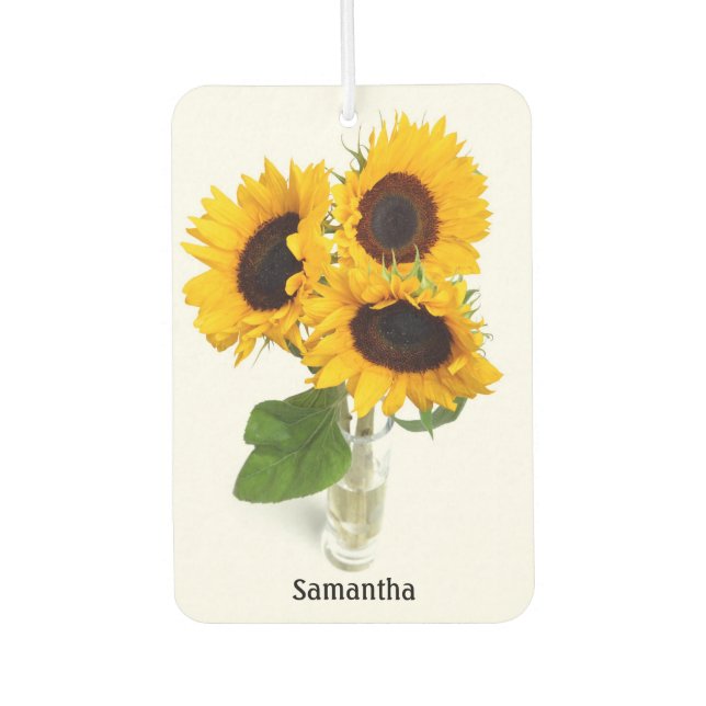 Vase of Sunflowers or Your Photo Custom Name Car Air Freshener (Front)