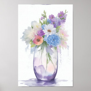 Vase of Watercolor Flowers Pastel Colour Poster