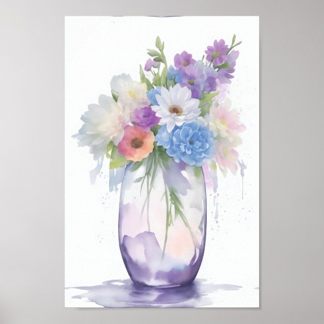 Vase of Watercolor Flowers Pastel Colour Poster (Front)