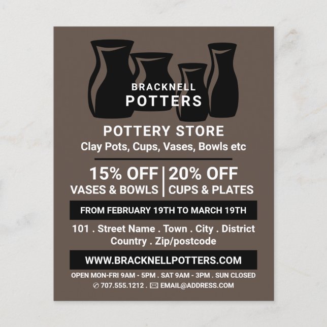 Vase Silhouettes, Pottery Store, Potters Advert Flyer (Front)