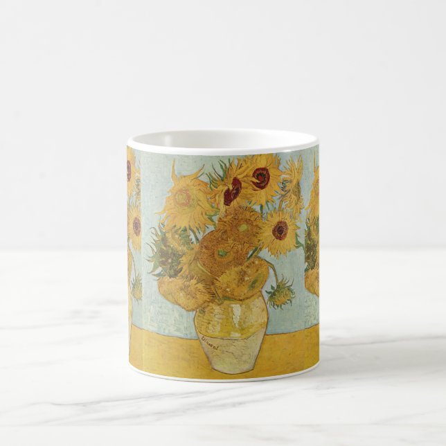 Vase with 12 sunflowers - Vincent Van Gogh Coffee Mug (Center)