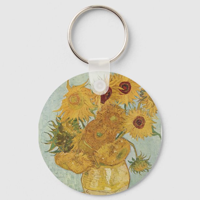 Vase with 12 sunflowers Vincent Van Gogh Key Ring (Front)