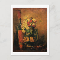 Vase with Carnations and Roses and a Bottle