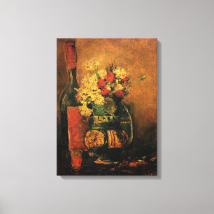 Vase with Carnations and Roses and a Bottle, Vince Canvas Print