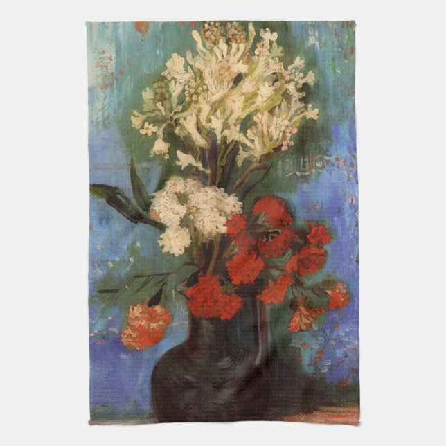 Vase with Carnations by Vincent van Gogh Tea Towel (Vertical)