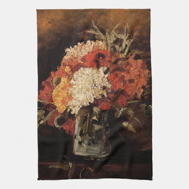 Vase with Carnations by Vincent van Gogh Tea Towel (Vertical)