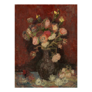 Vase with Chinese asters and gladioli van Gogh Poster