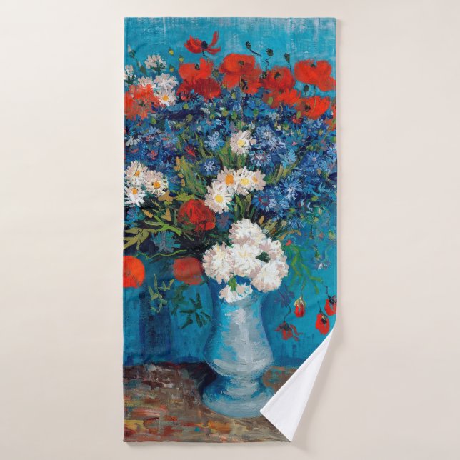 Vase with Cornflowers and Poppies, Van Gogh Bath Towel (Bath Towel)