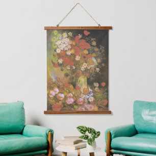 Vase with cornflowers&poppies, peonies&chrysanthem hanging tapestry