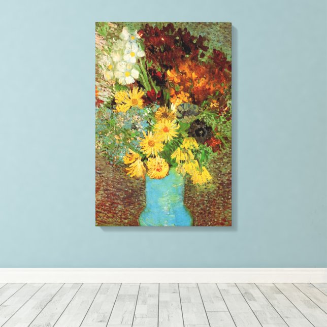 Vase with Daisies and Anemones by Vincent van Gogh Canvas Print (Insitu(Wood Floor))