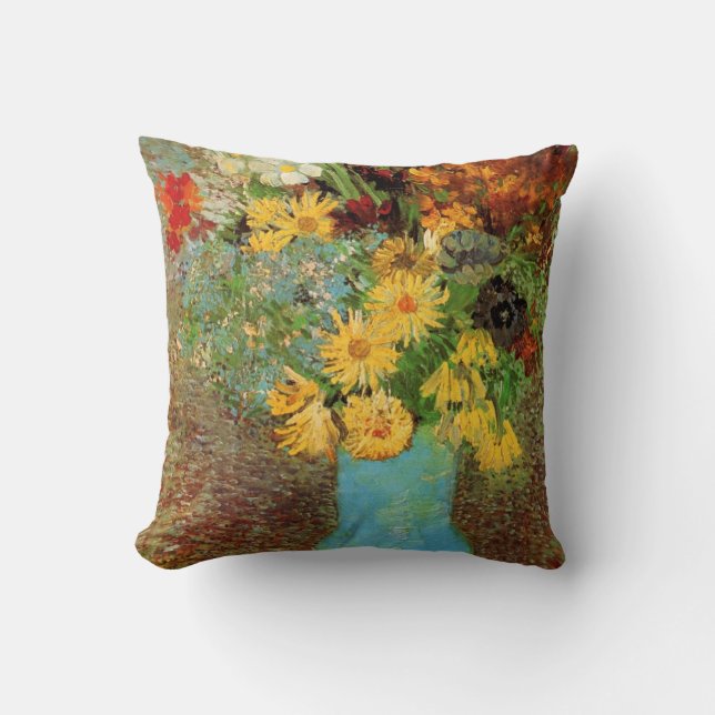 Vase with Daisies and Anemones by Vincent van Gogh Cushion (Front)