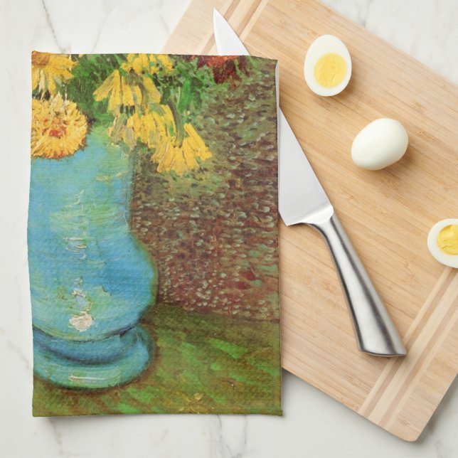 Vase with Daisies and Anemones by Vincent van Gogh Tea Towel (Quarter Fold)