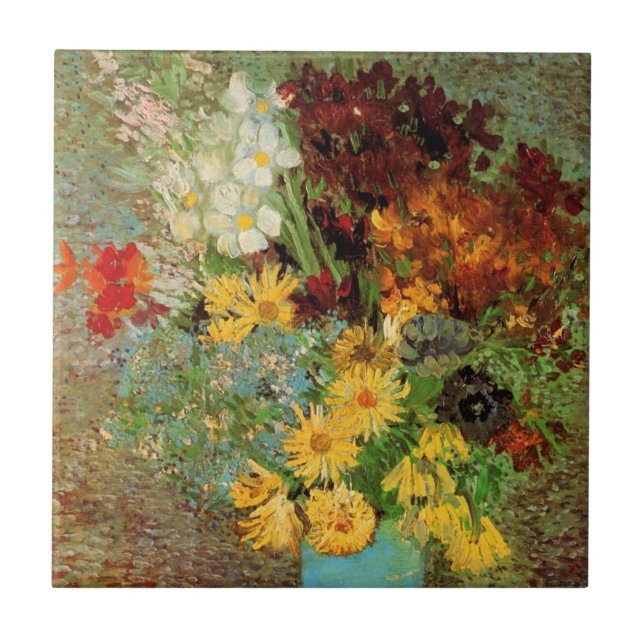 Vase with Daisies and Anemones by Vincent van Gogh Tile (Front)