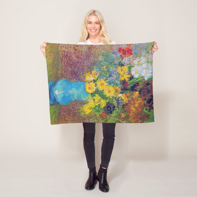Vase with Daisies and Anemones, Van Gogh Fleece Blanket (In Situ)