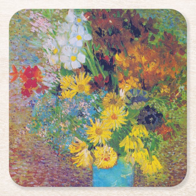 Vase with Daisies and Anemones, Van Gogh Square Paper Coaster (Front)