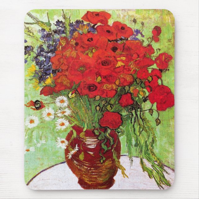 Vase with Daisies and Poppies, Van Gogh Mouse Pad (Front)