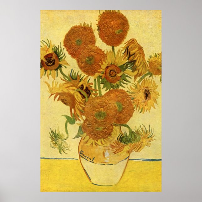 Vase with Fifteen Sunflowers, Van Gogh Fine Art Poster (Front)