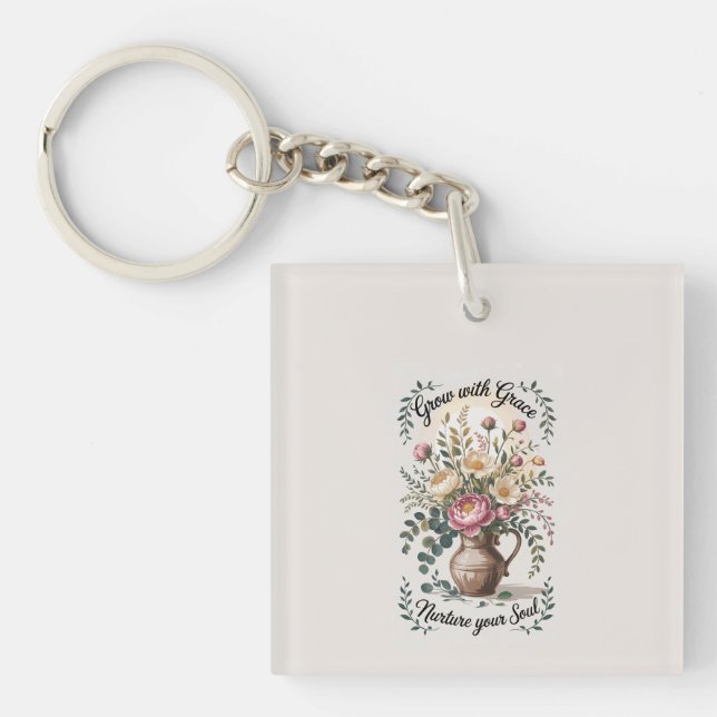 Vase With Florals Grow With Grace Acrylic Keychain (Front)