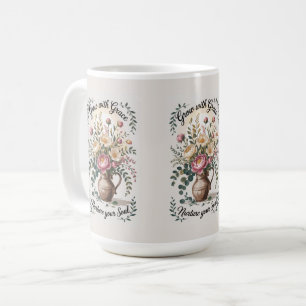 Vase With Florals Grow With Grace Quote Coffee Mug