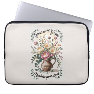 Vase with Florals Grow With Grace Quote Laptop Sleeve
