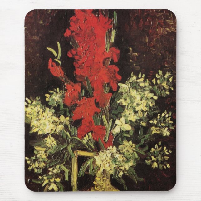 Vase with Gladioli, Carnations by Vincent van Gogh Mouse Pad (Front)