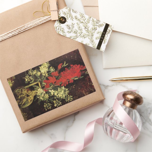 Vase with Gladioli, Carnations by Vincent van Gogh Rectangular Sticker (Gifting)