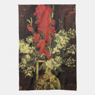 Vase with Gladioli, Carnations by Vincent van Gogh Tea Towel