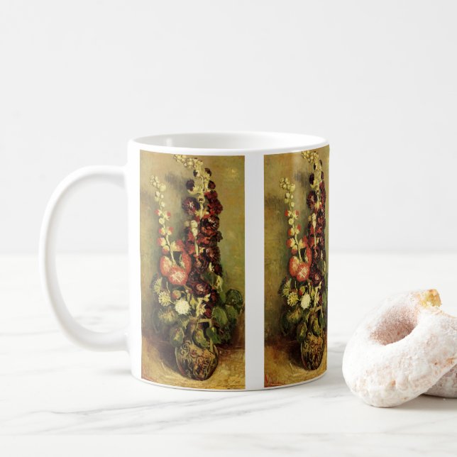 Vase with Hollyhocks by Vincent van Gogh Coffee Mug (With Donut)