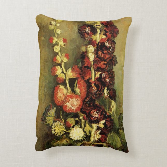 Vase with Hollyhocks by Vincent van Gogh Decorative Cushion (Back(Vertical))