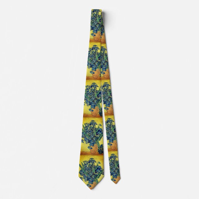 Vase with Irises Against a Yellow Back Tie (Front)