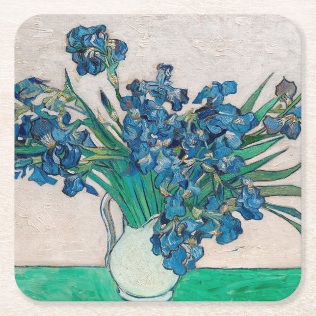 Vase with Irises, Van Gogh Square Paper Coaster (Front)