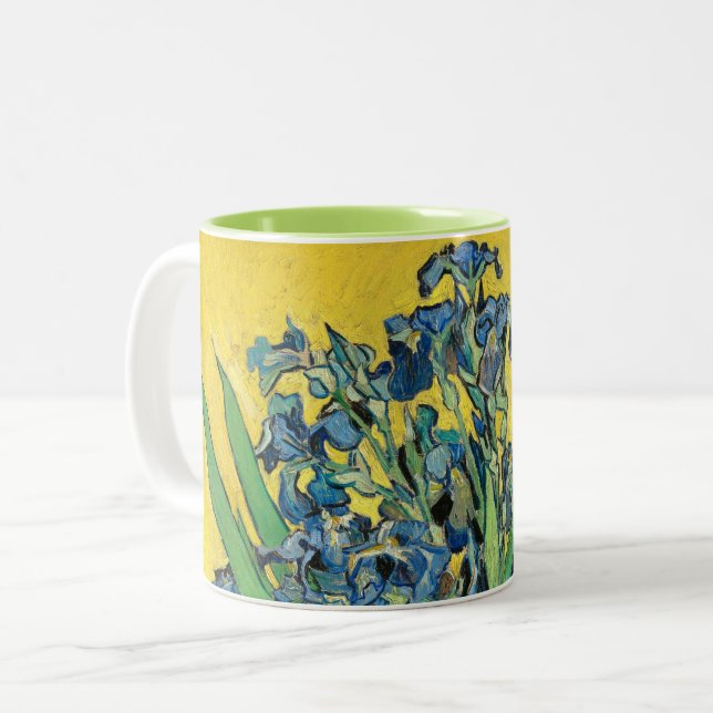 Vase with Irises , Vincent Van Gogh Two-Tone Coffee Mug (Front Left)