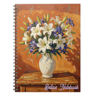 Vase with Lilies and Iris Flowers Personalised Notebook