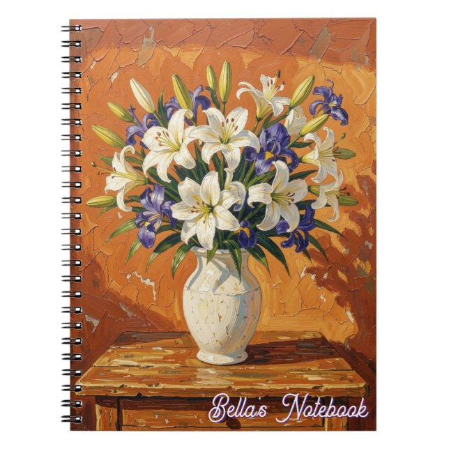 Vase with Lilies and Iris Flowers Personalised Notebook (Front)