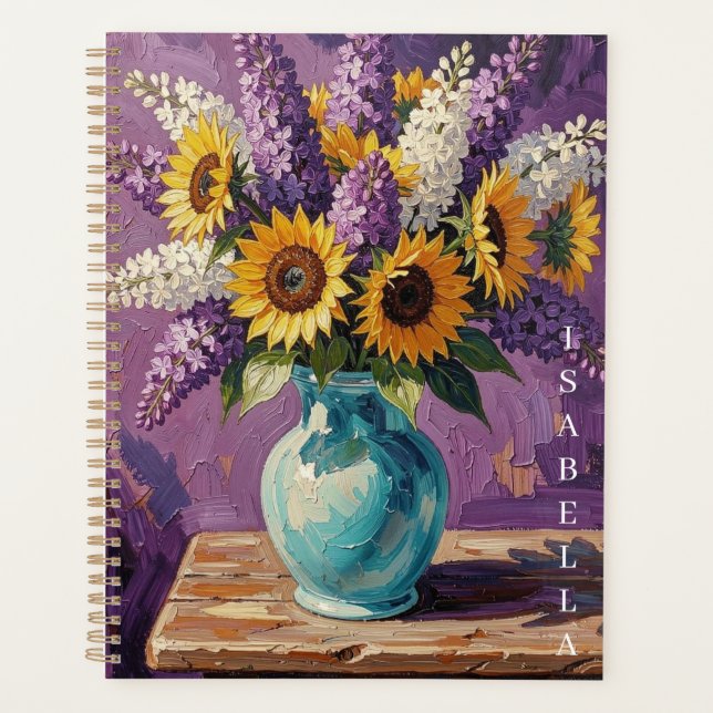 Vase with Lilies and Iris Flowers Personalised Planner (Front)