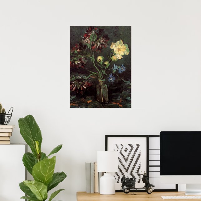 Vase with Myosotis and Peonies by Vincent van Gogh Poster (Home Office)