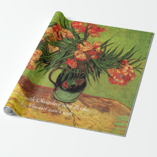 Vase with Oleanders and Books by Van Gogh. Vintage Wrapping Paper